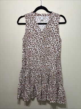 Nine West White and Brown Leopard Print Mini Dress